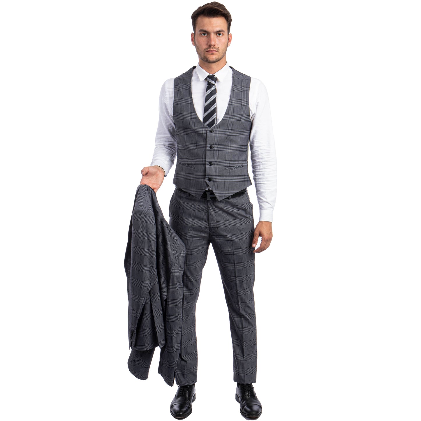 Tazzio Men's Ultra Slim-Fit 3-Piece Glen Check Suit, Grey