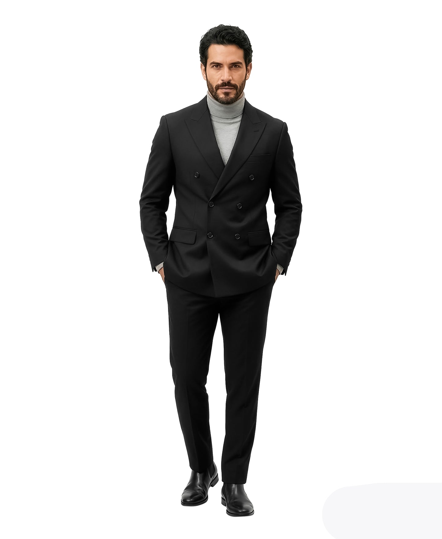 Men’s Double Breasted Peak Lapel 2 Piece Suit Set, Slim Fit Dress Suit