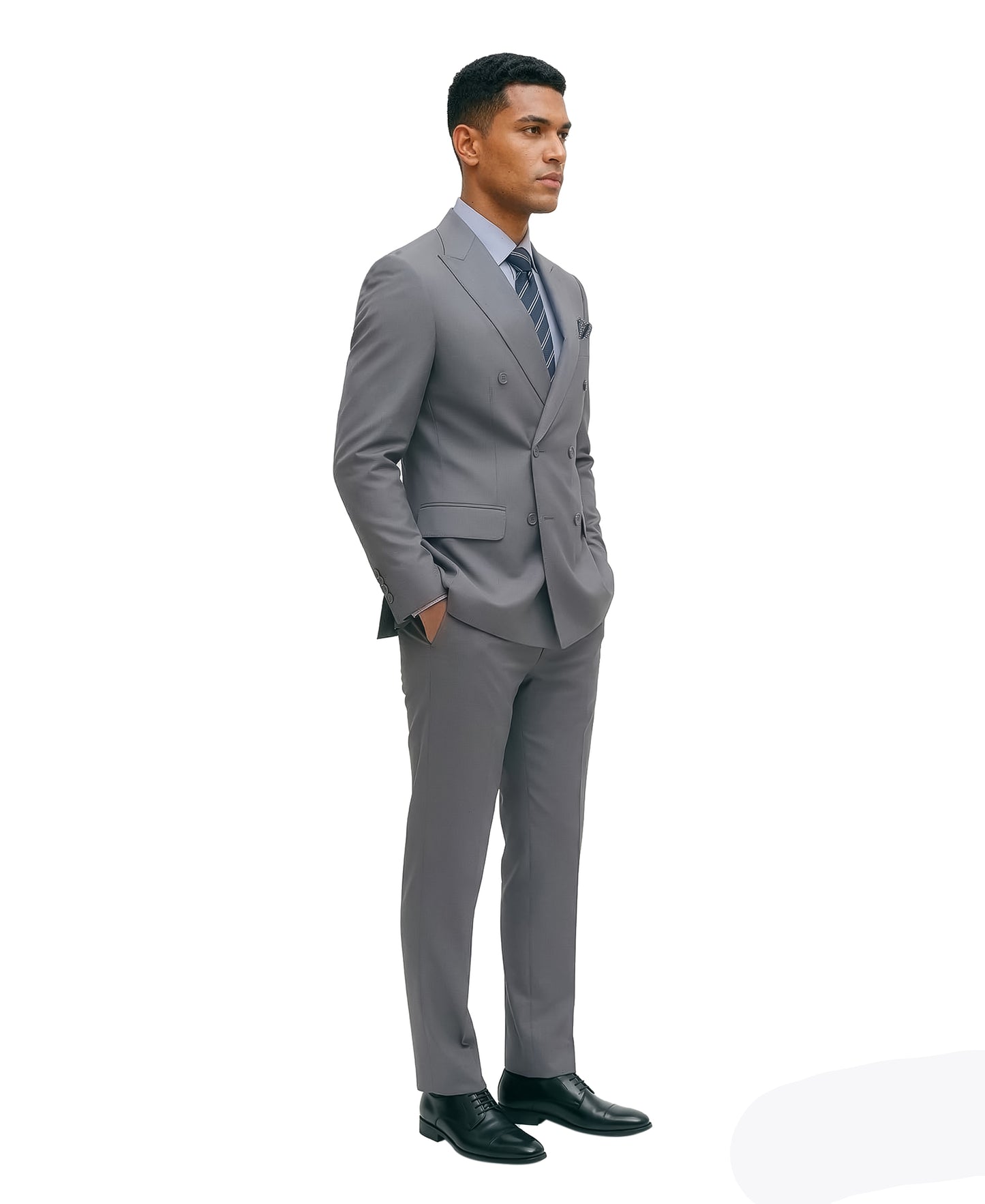 Men’s Double Breasted Peak Lapel 2 Piece Suit Set, Slim Fit Dress Suit