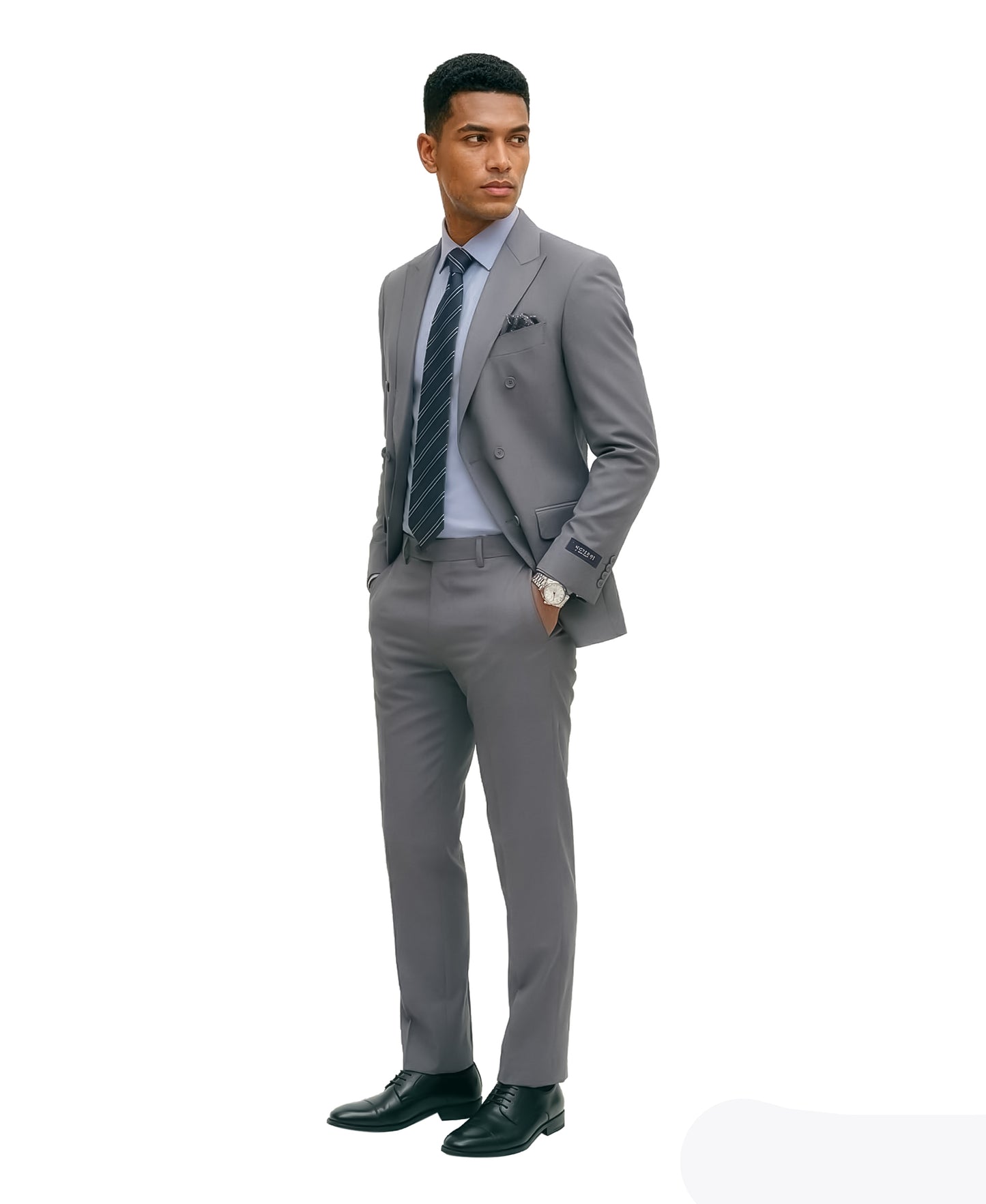 Men’s Double Breasted Peak Lapel 2 Piece Suit Set, Slim Fit Dress Suit