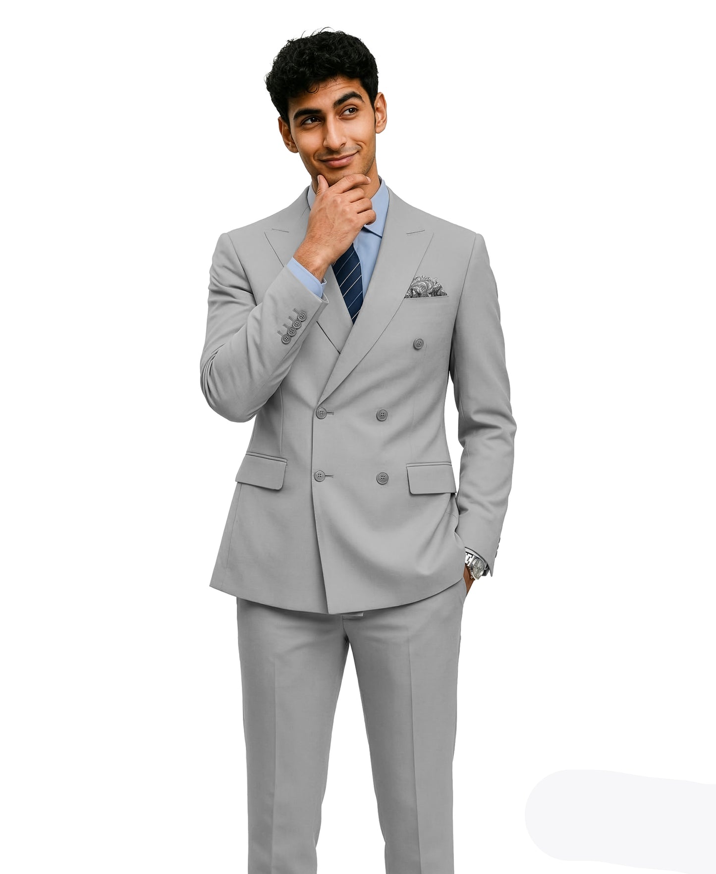 Men’s Double Breasted Peak Lapel 2 Piece Suit Set, Slim Fit Dress Suit
