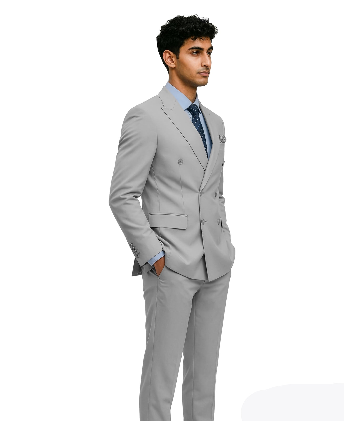 Men’s Double Breasted Peak Lapel 2 Piece Suit Set, Slim Fit Dress Suit