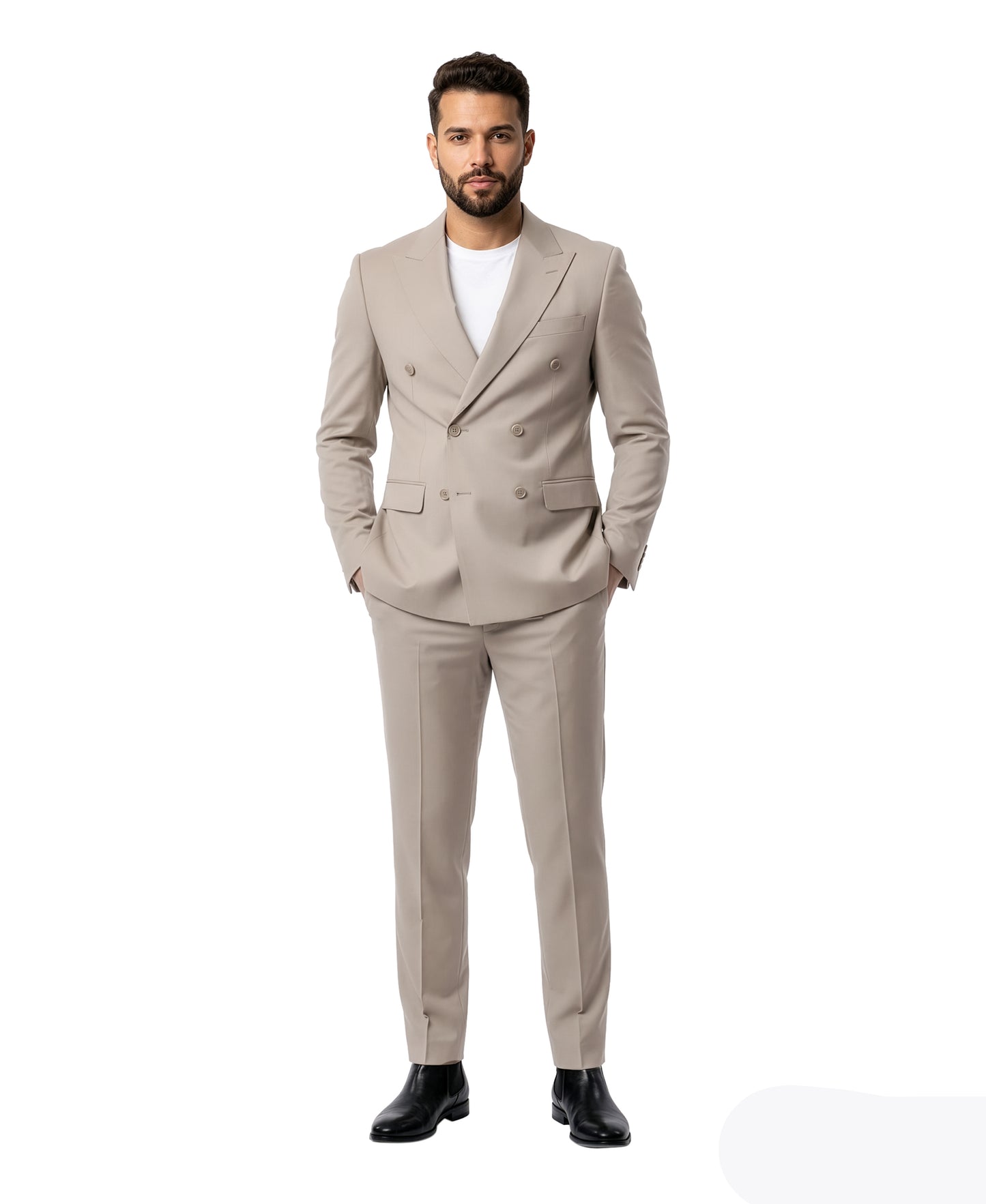 Men’s Double Breasted Peak Lapel 2 Piece Suit Set, Slim Fit Dress Suit