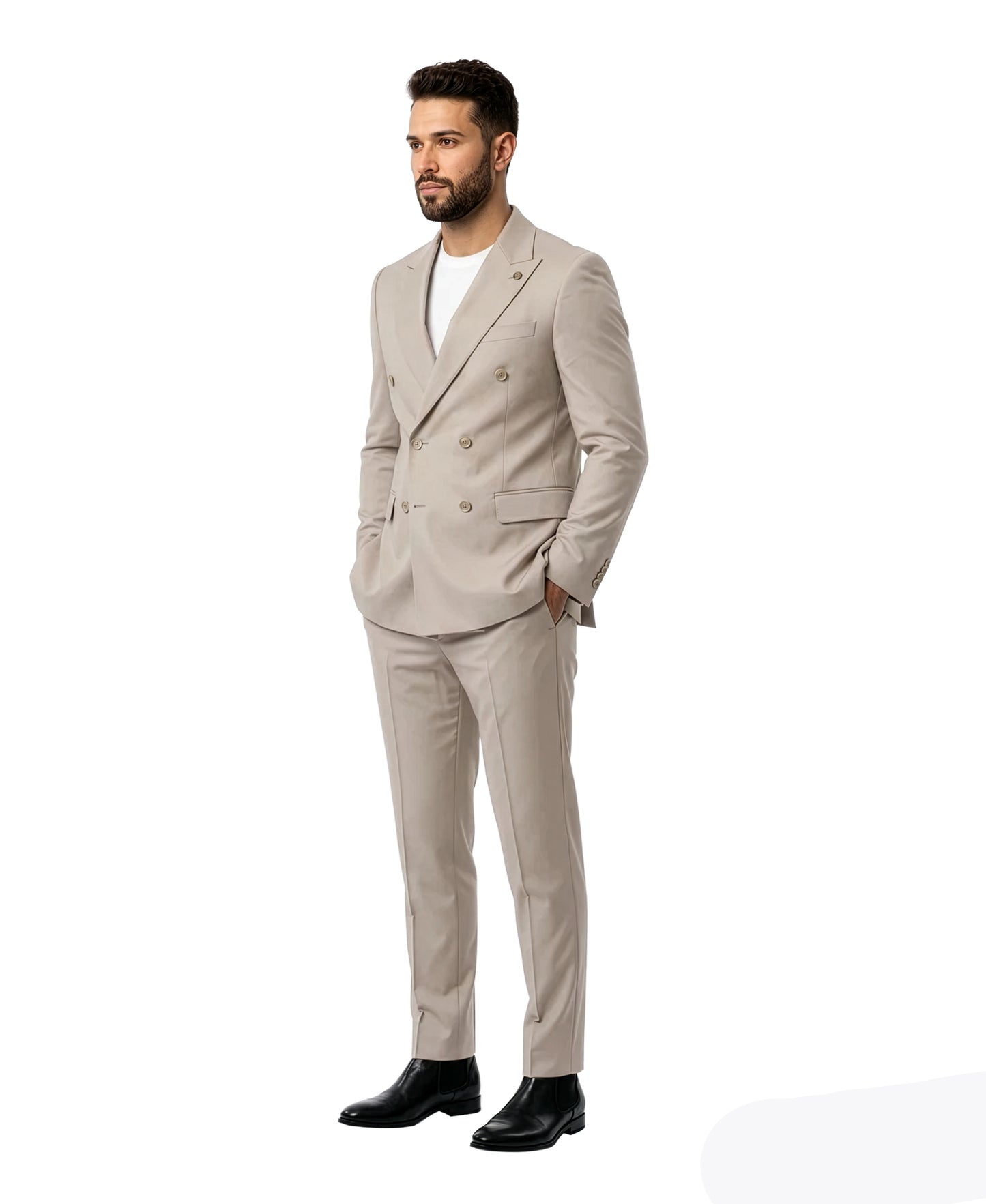 Men’s Double Breasted Peak Lapel 2 Piece Suit Set, Slim Fit Dress Suit