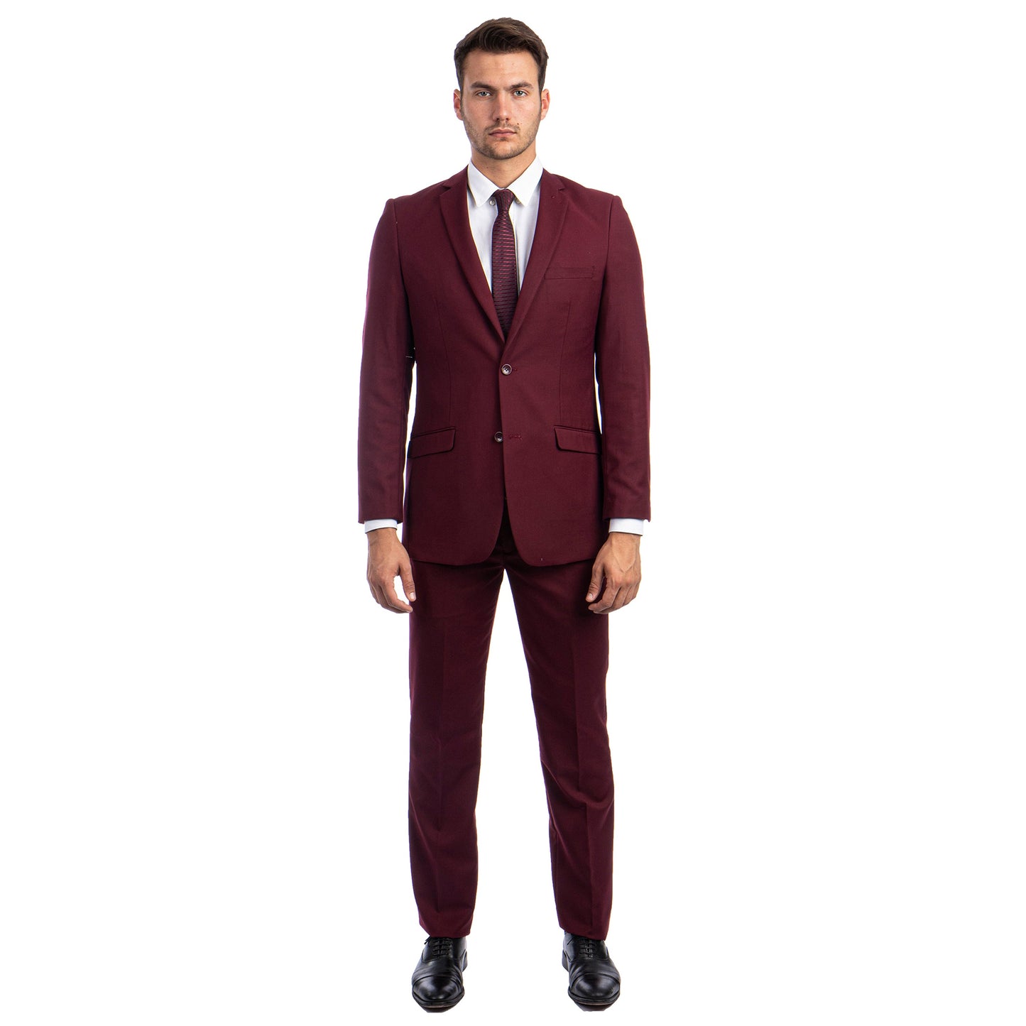 Tazzio 2-Piece Solid Suit Set w/ Notch Lapel, Burgundy
