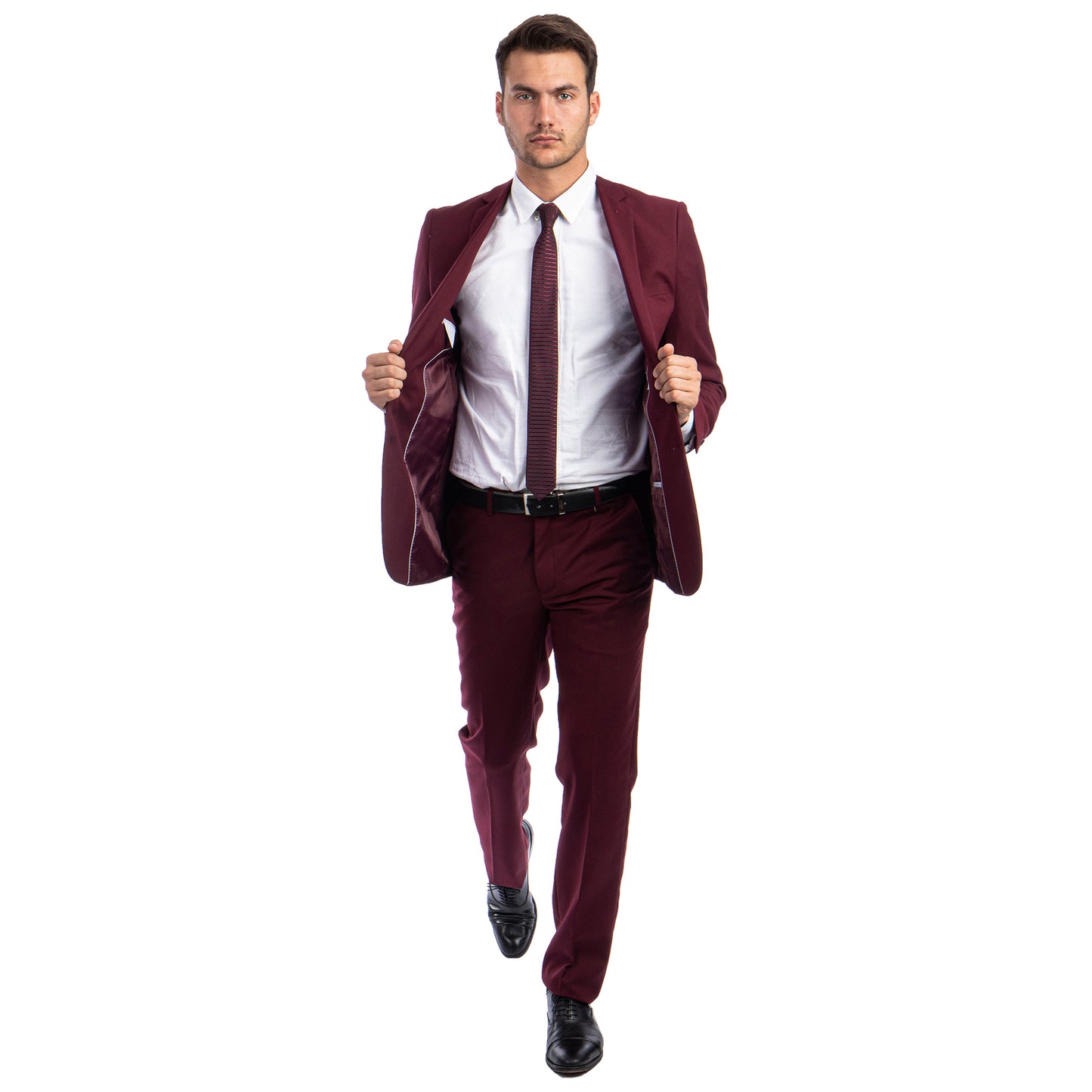 Tazzio 2-Piece Solid Suit Set w/ Notch Lapel, Burgundy