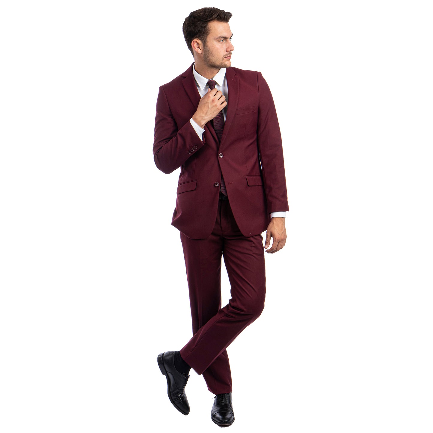 Tazzio 2-Piece Solid Suit Set w/ Notch Lapel, Burgundy