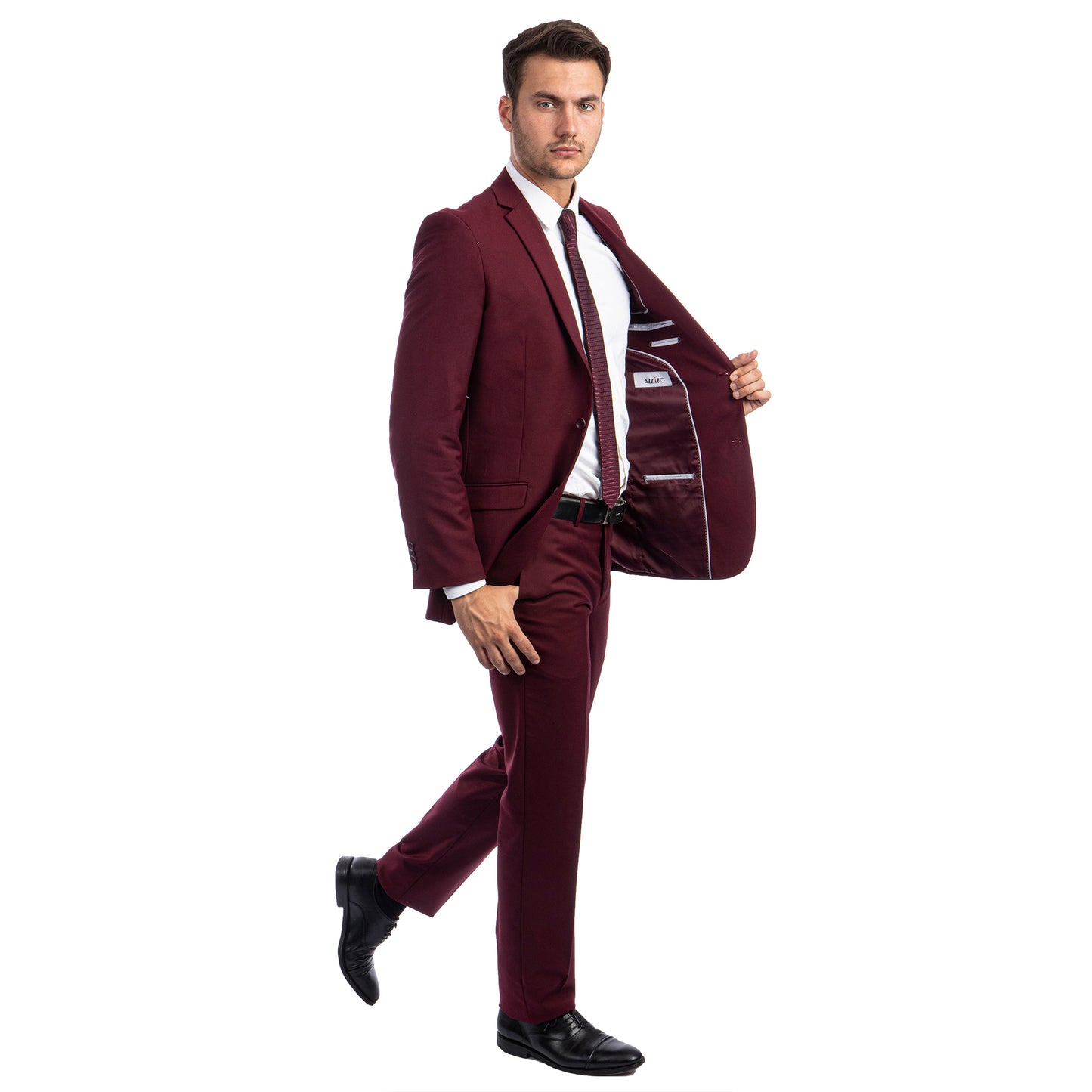 Tazzio 2-Piece Solid Suit Set w/ Notch Lapel, Burgundy