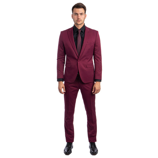 Men's Skinny-Fit 2pc Suit w/ Peak Lapel, Burgundy