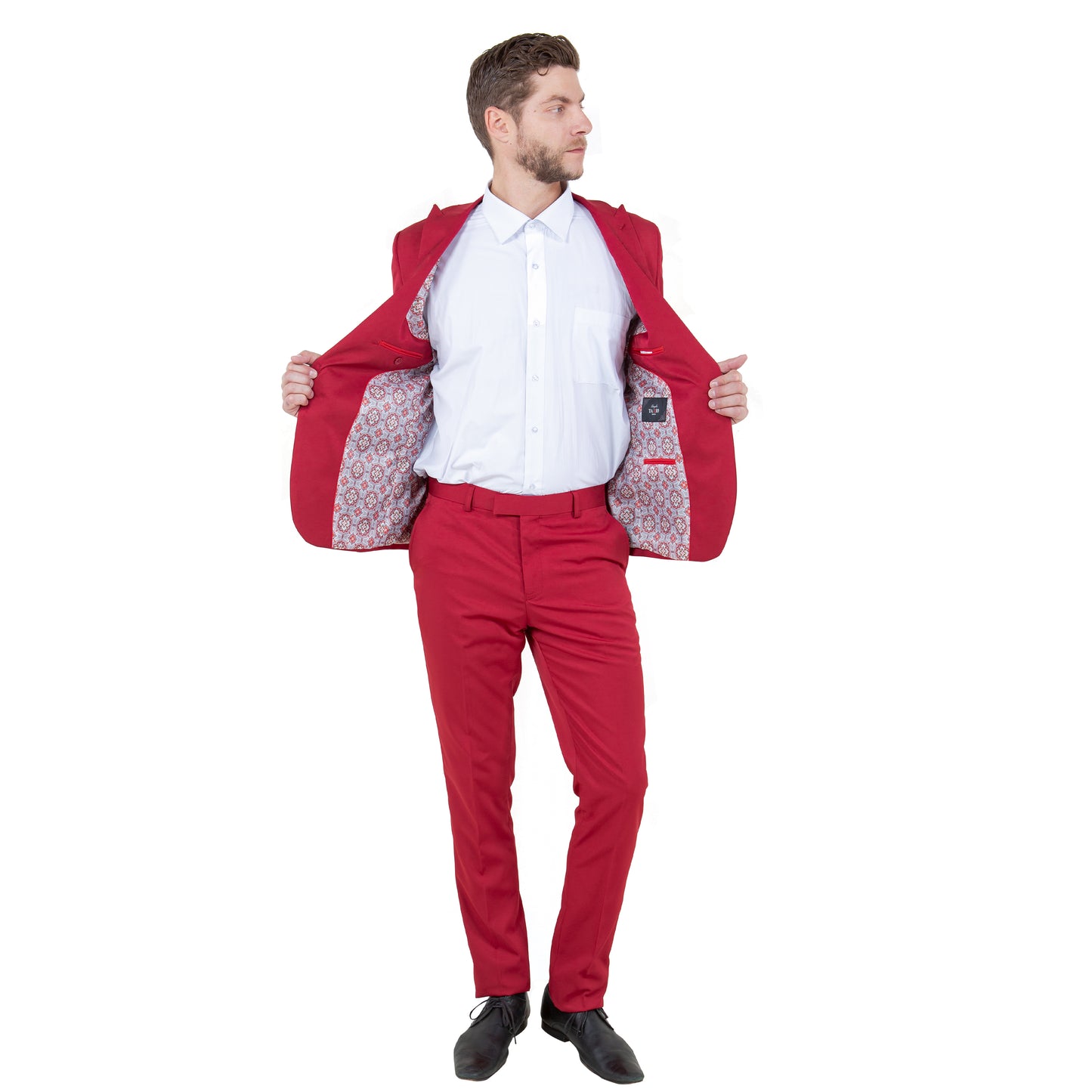 Men's Skinny-Fit 2pc Suit w/ Peak Lapel, Red