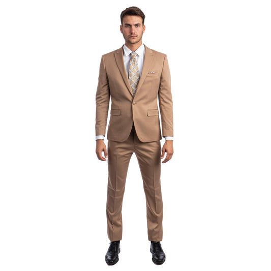 Men's Skinny-Fit 2pc Suit w/ Peak Lapel, Dark Taupe