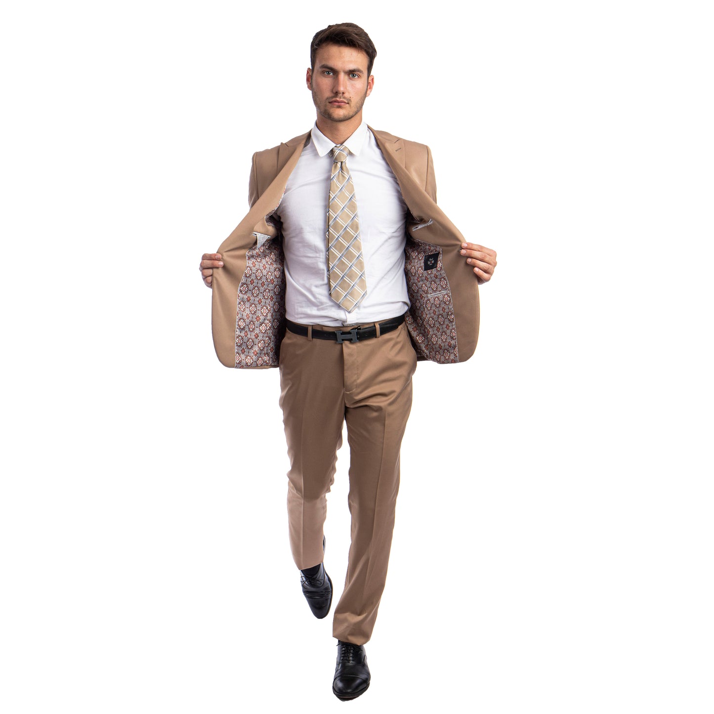 Men's Skinny-Fit 2pc Suit w/ Peak Lapel, Dark Taupe