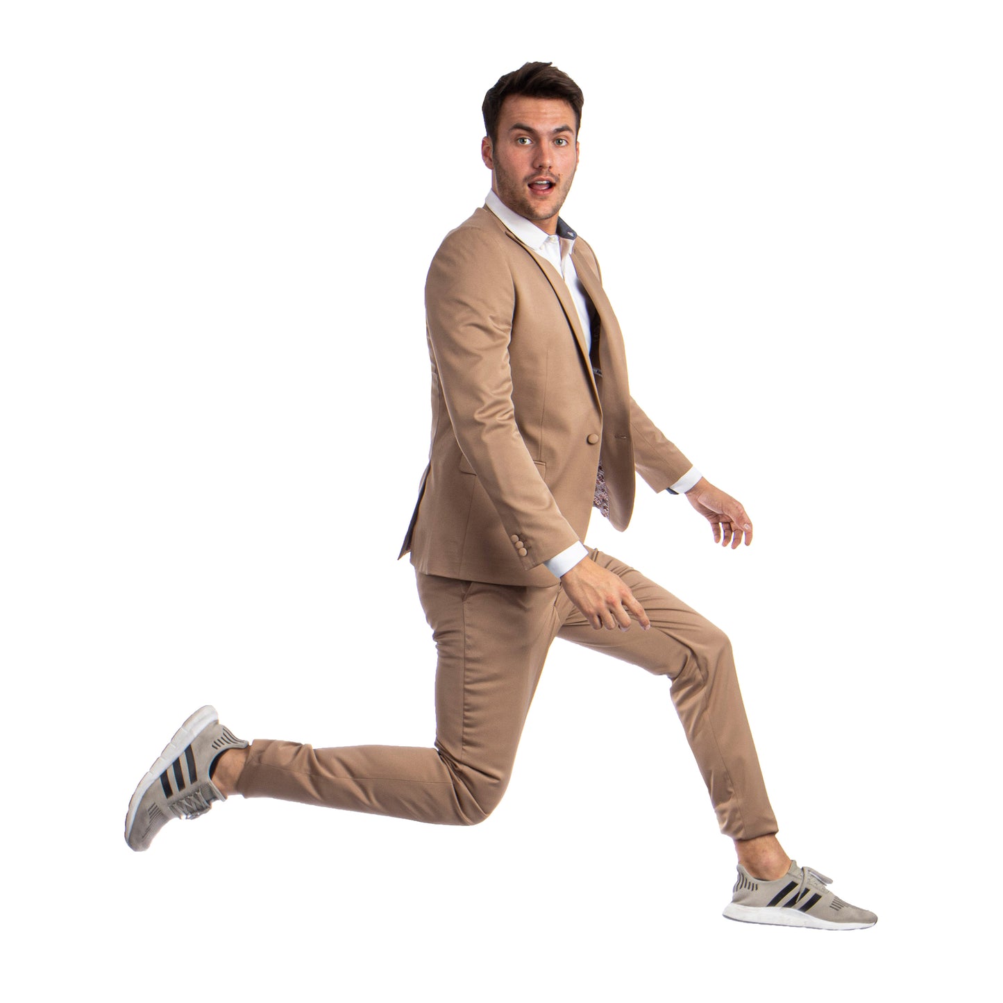 Men's Skinny-Fit 2pc Suit w/ Peak Lapel, Dark Taupe