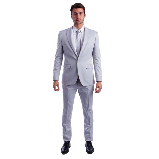 Men's Skinny-Fit 2pc Suit w/ Peak Lapel, Light Grey