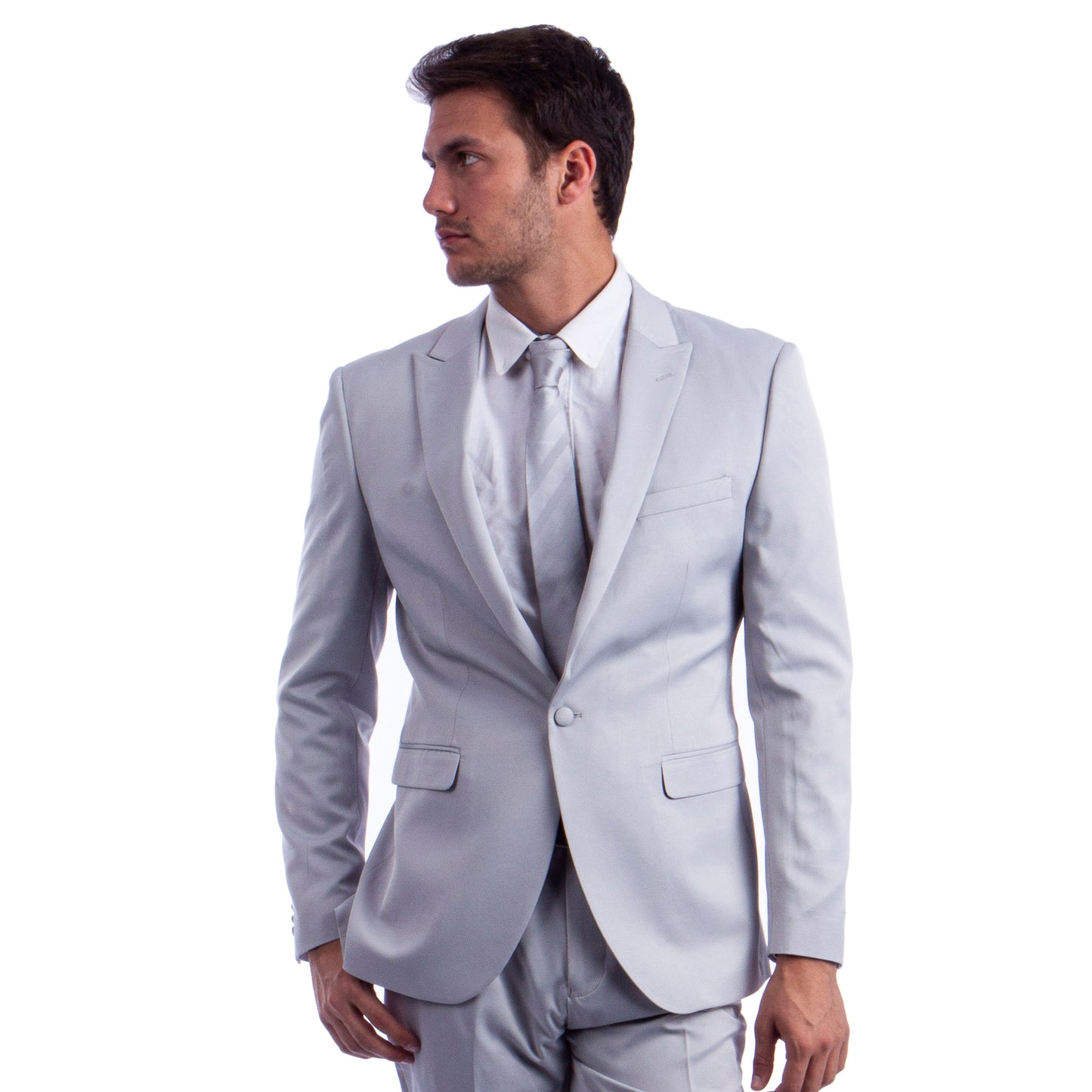 Men's Skinny-Fit 2pc Suit w/ Peak Lapel, Light Grey
