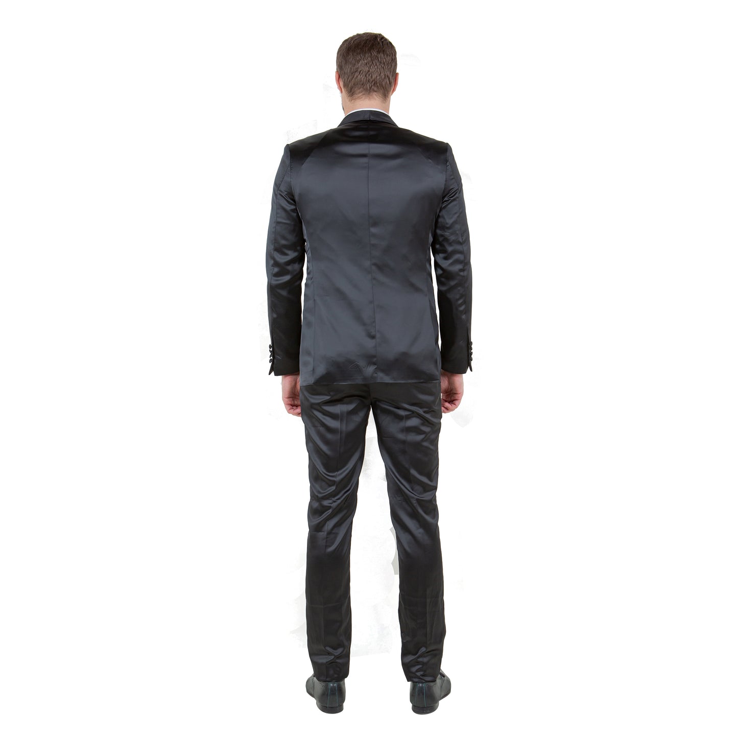 Mens 3pc Solid Satin Suit Set w/ Free Bowtie, Black