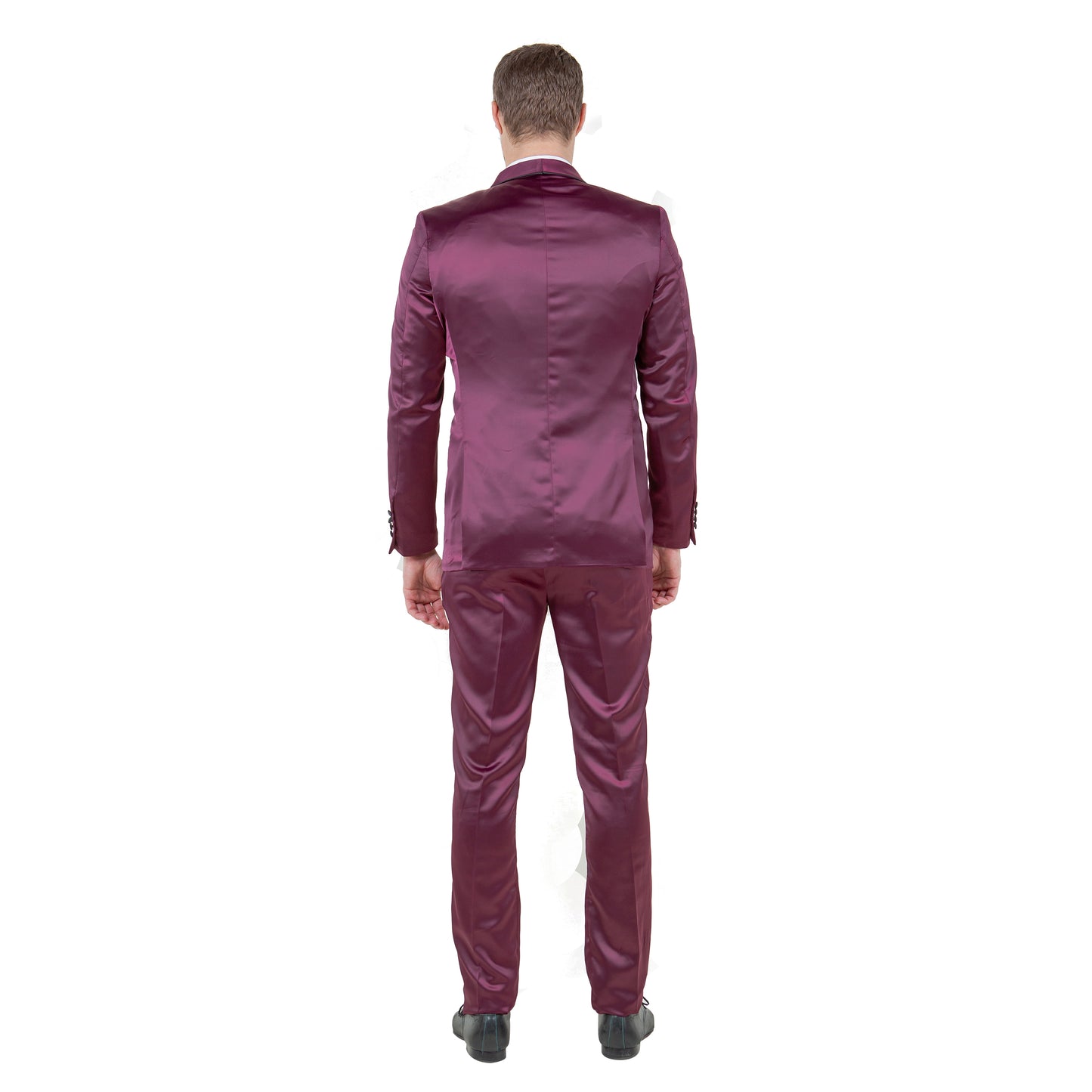 Mens 3pc Solid Satin Suit Set w/ Free Bowtie, Burgundy