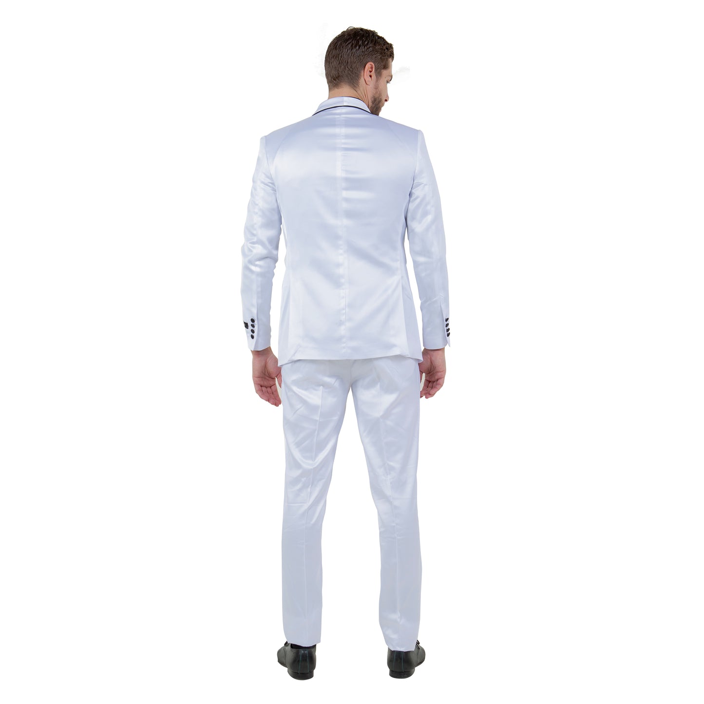 Mens 3pc Solid Satin Suit Set w/ Free Bowtie, White
