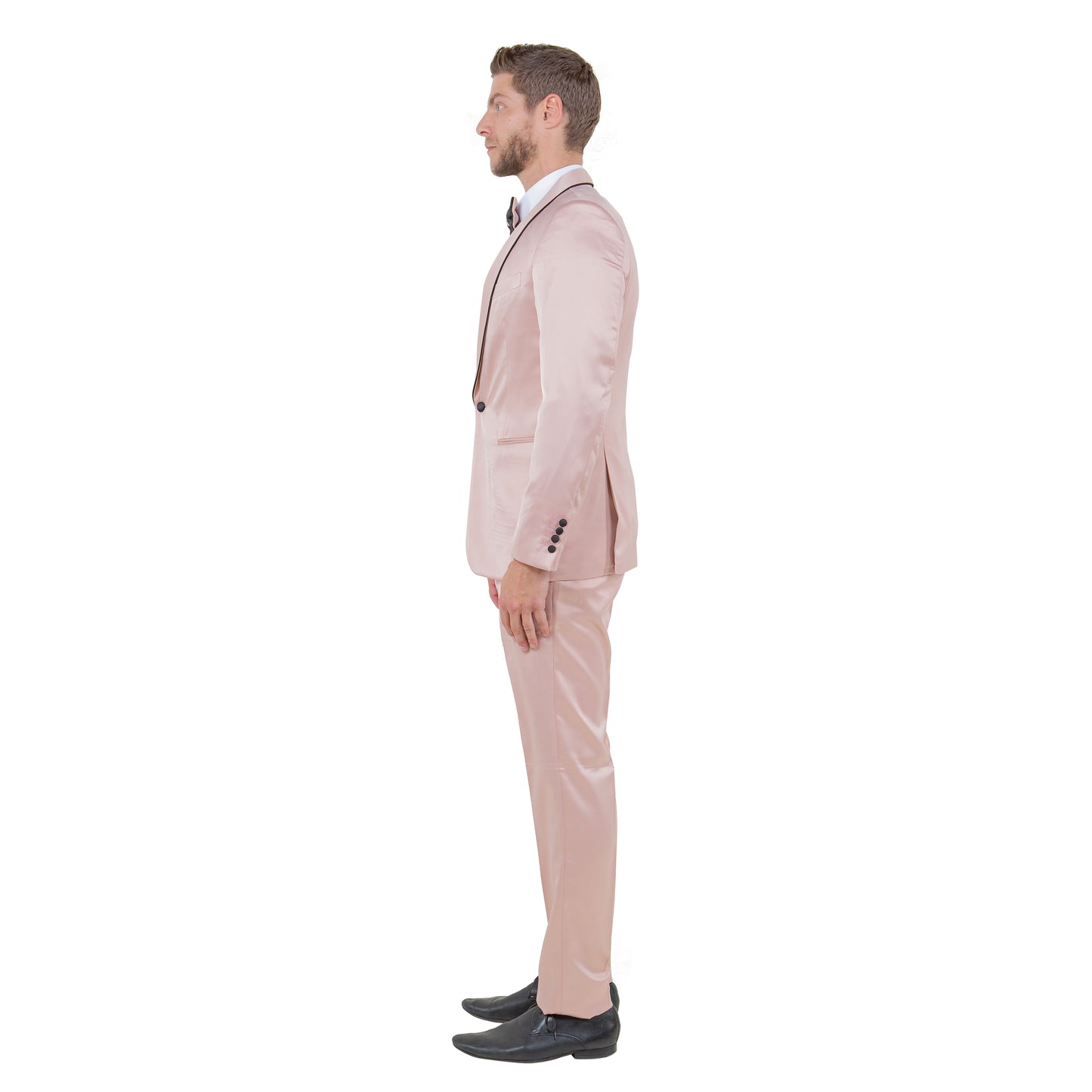 Mens 3pc Solid Satin Suit Set w/ Free Bowtie, Rose