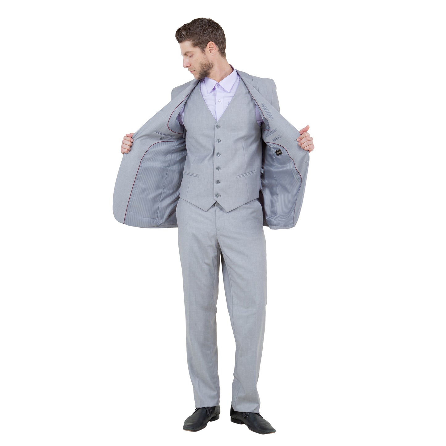 Men's Modern-Fit 3-Piece Suit Set w/ Jacket, Vest and Pants, Light Grey