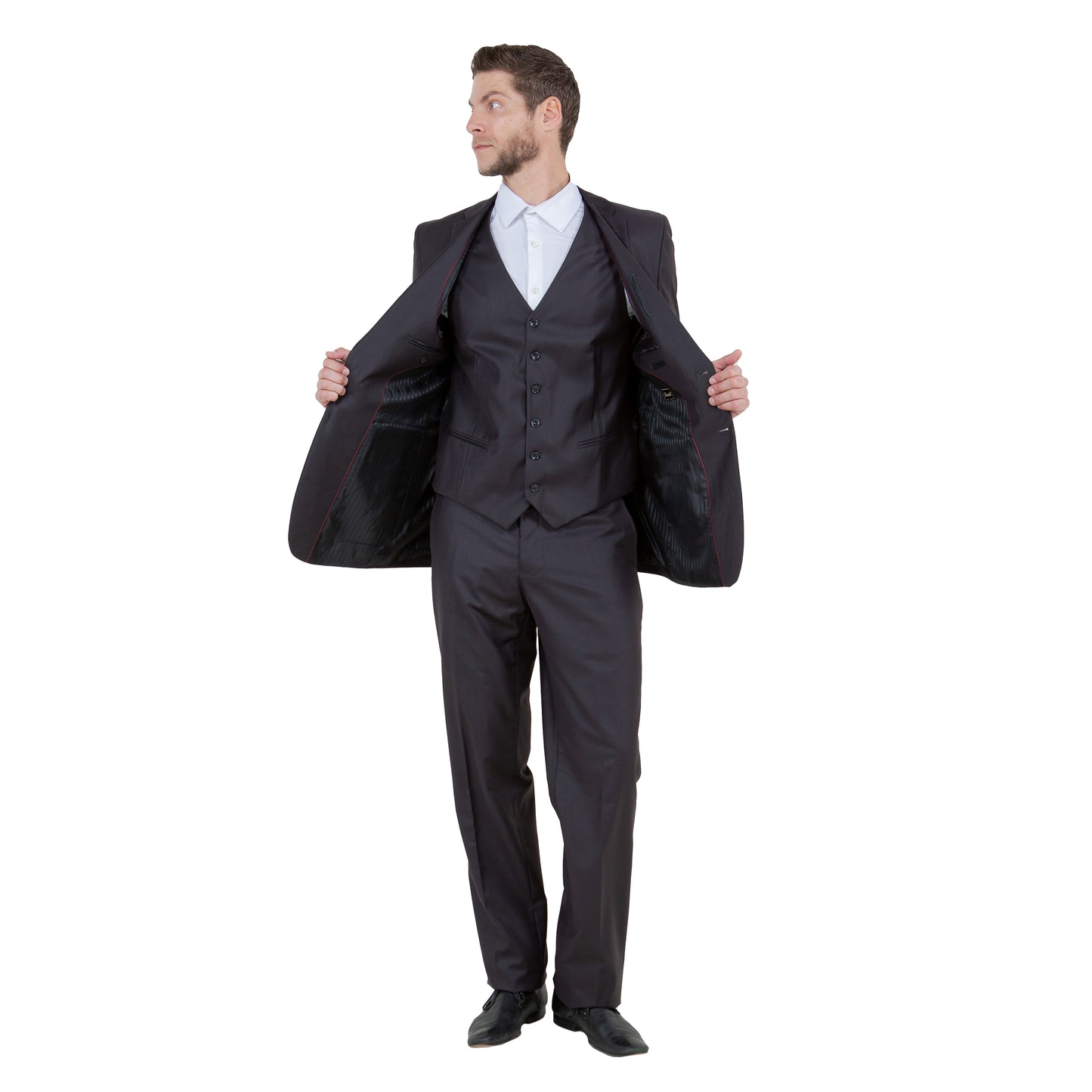 Men's Modern-Fit 3-Piece Suit Set w/ Jacket, Vest and Pants, Dark Grey