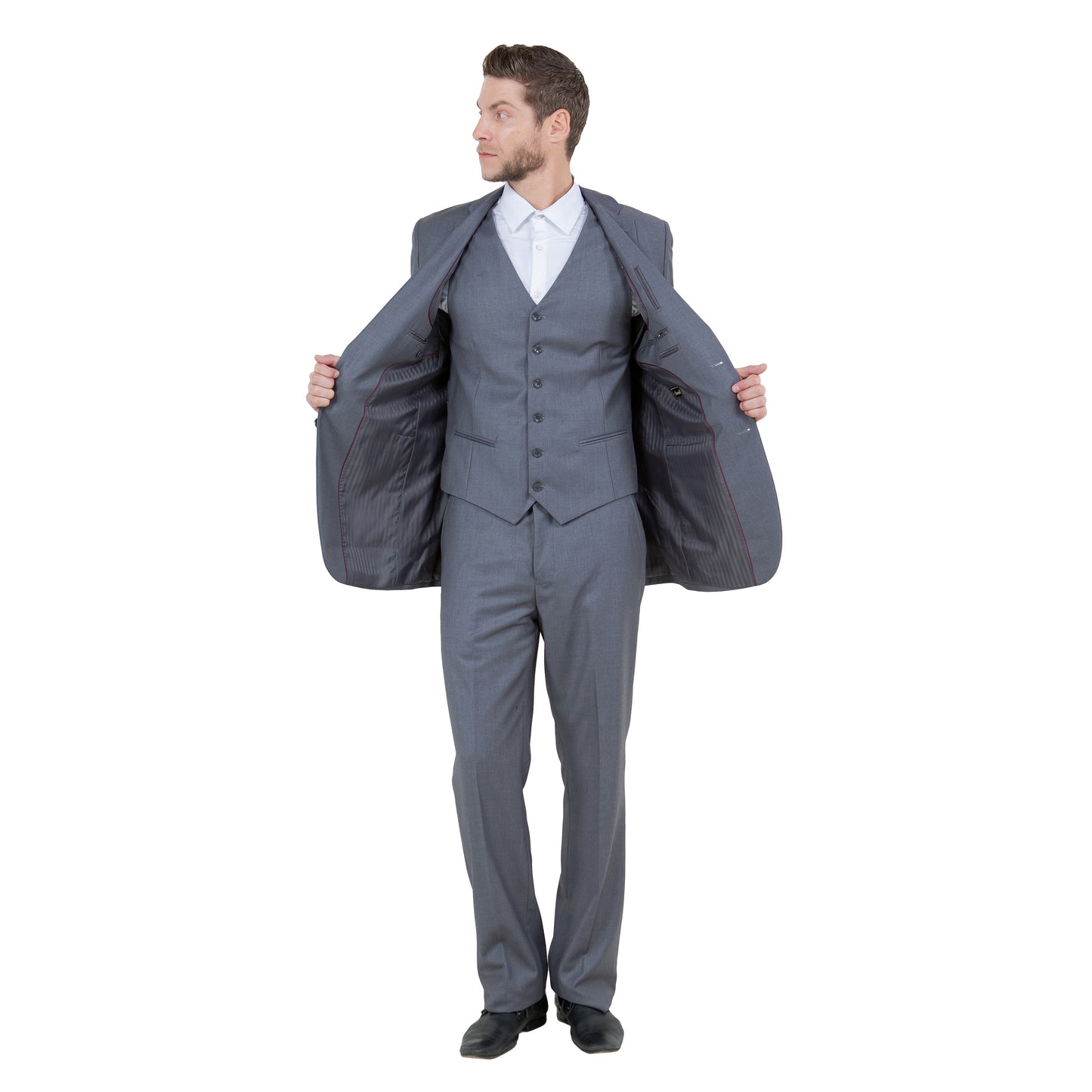 Men's Modern-Fit 3-Piece Suit Set w/ Jacket, Vest and Pants, Grey