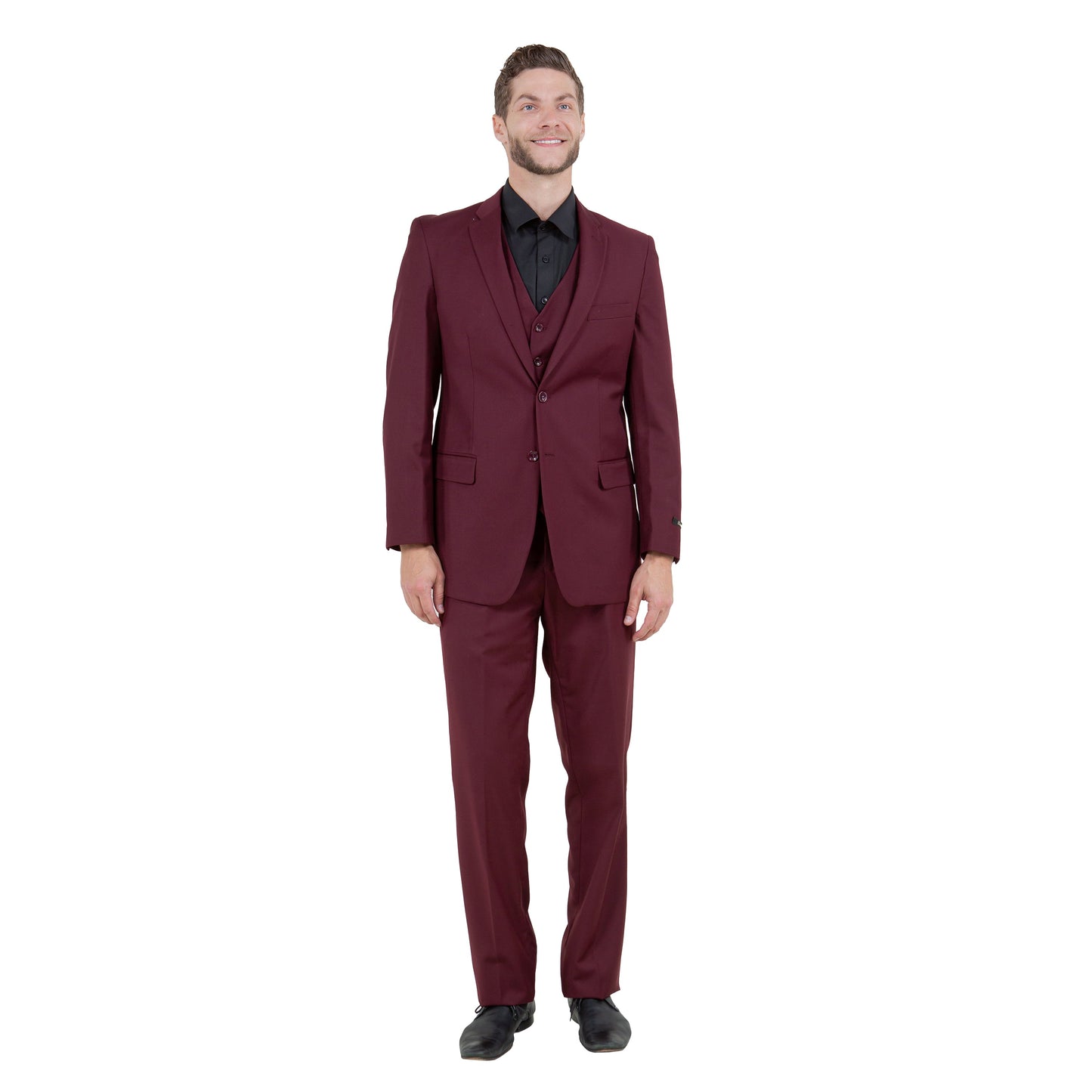 Men's Modern-Fit 3-Piece Suit Set w/ Jacket, Vest and Pants, Burgundy