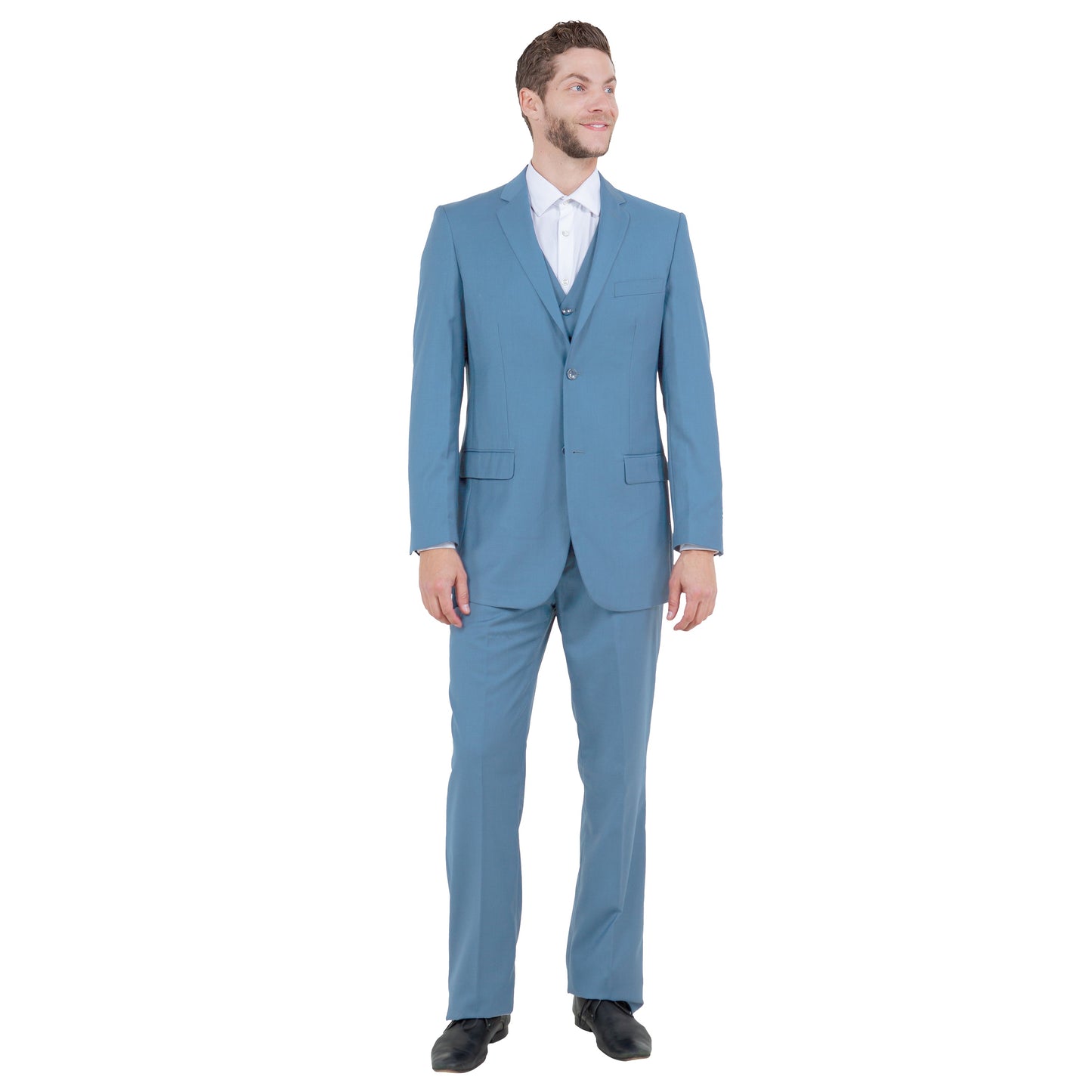 Men's Modern-Fit 3-Piece Suit Set w/ Jacket, Vest and Pants, Dusty Blue