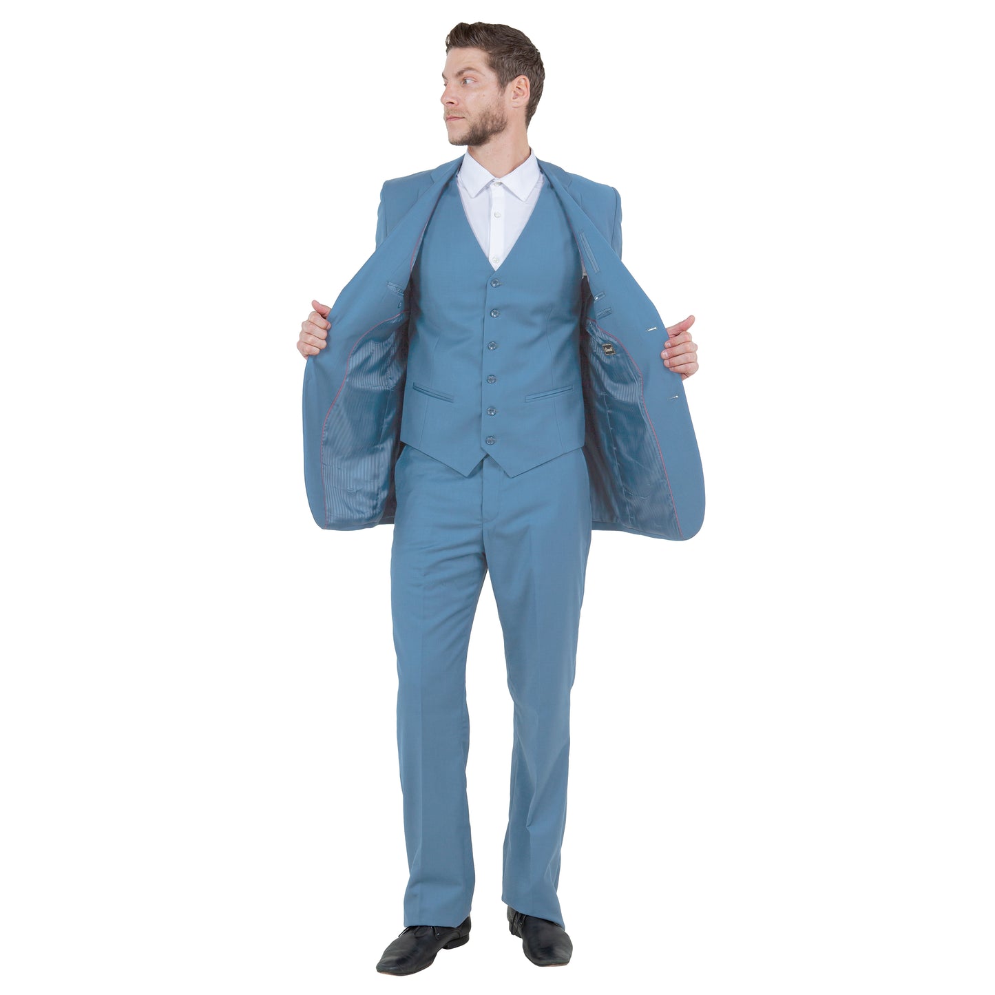 Men's Modern-Fit 3-Piece Suit Set w/ Jacket, Vest and Pants, Dusty Blue