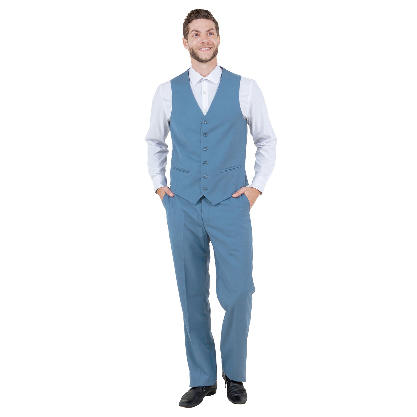 Men's Modern-Fit 3-Piece Suit Set w/ Jacket, Vest and Pants, Dusty Blue
