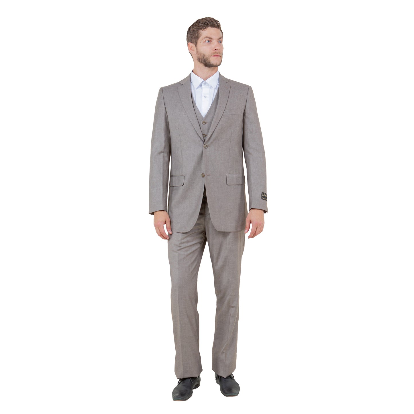 Men's Modern-Fit 3-Piece Suit Set w/ Jacket, Vest and Pants, Sand
