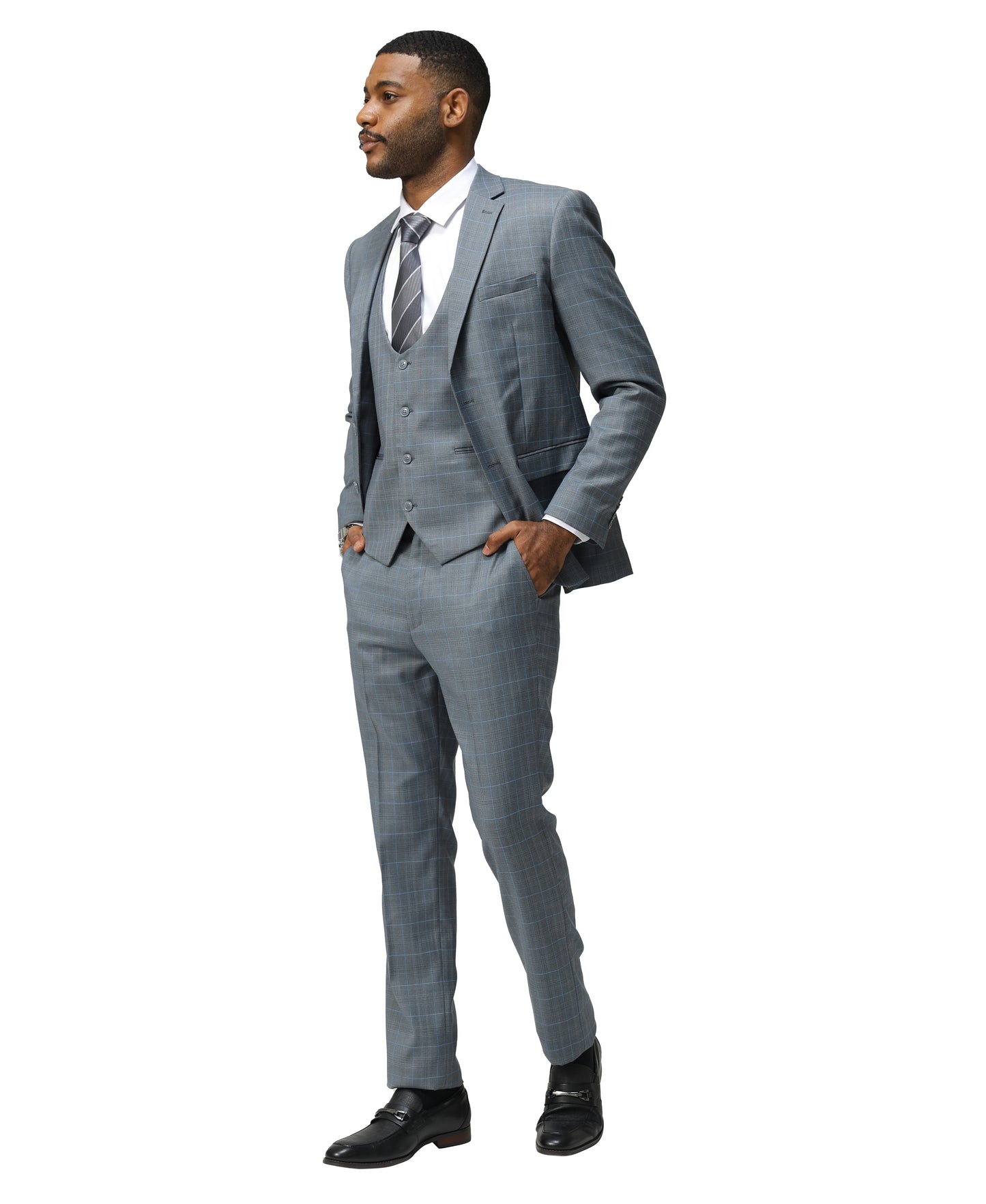 Sean Alexander Men's 3pc Plaid Hybrid-Fit Suit Set