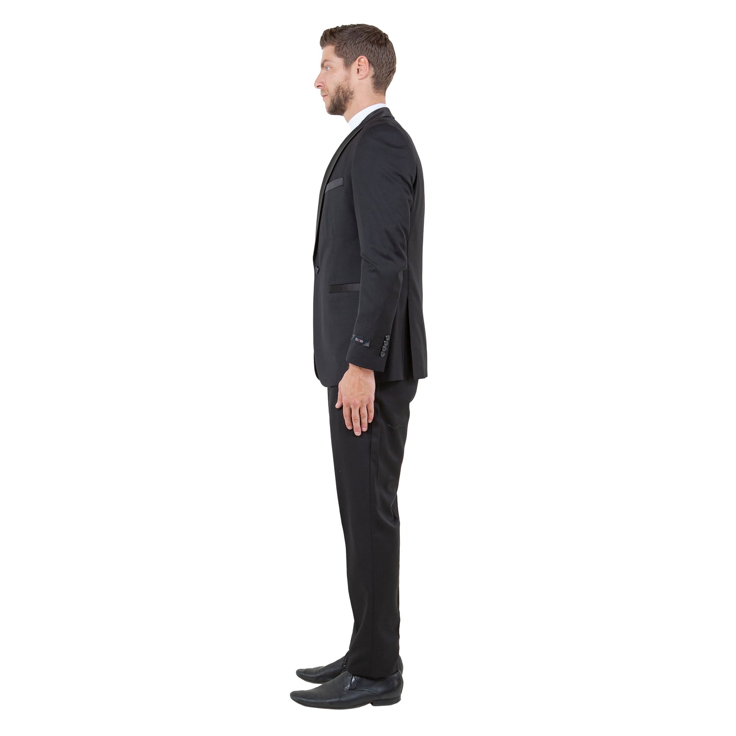 Men's Hybrid-Fit 3-Piece Suit w/ Satin Shawl Lapel, Black
