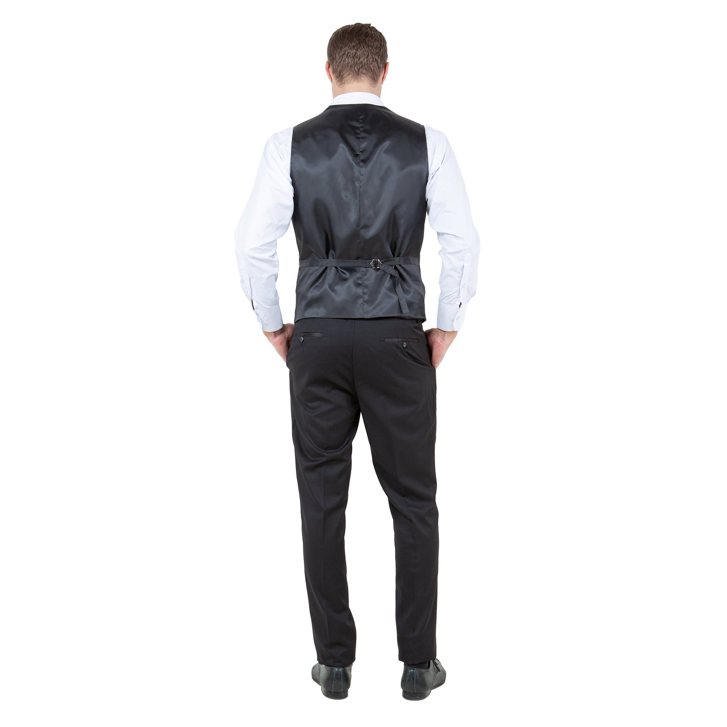 Men's Hybrid-Fit 3-Piece Suit w/ Satin Shawl Lapel, Black