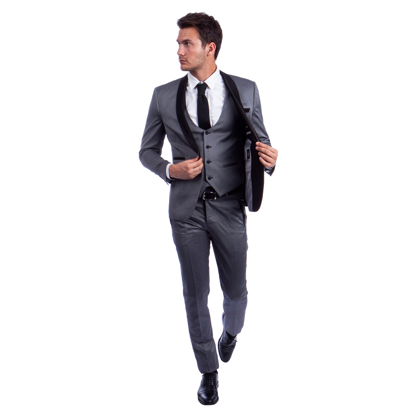 Men's Hybrid-Fit 3-Piece Suit w/ Satin Shawl Lapel, Grey