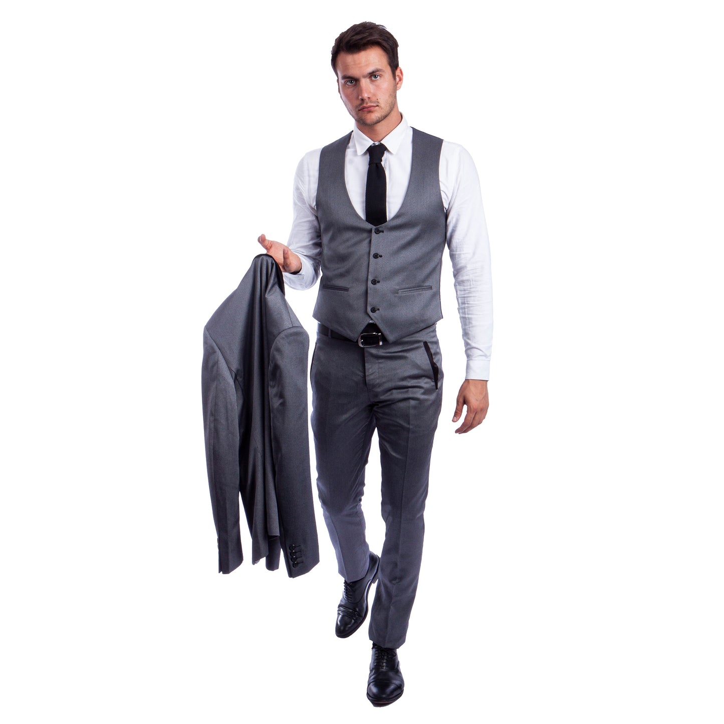 Men's Hybrid-Fit 3-Piece Suit w/ Satin Shawl Lapel, Grey