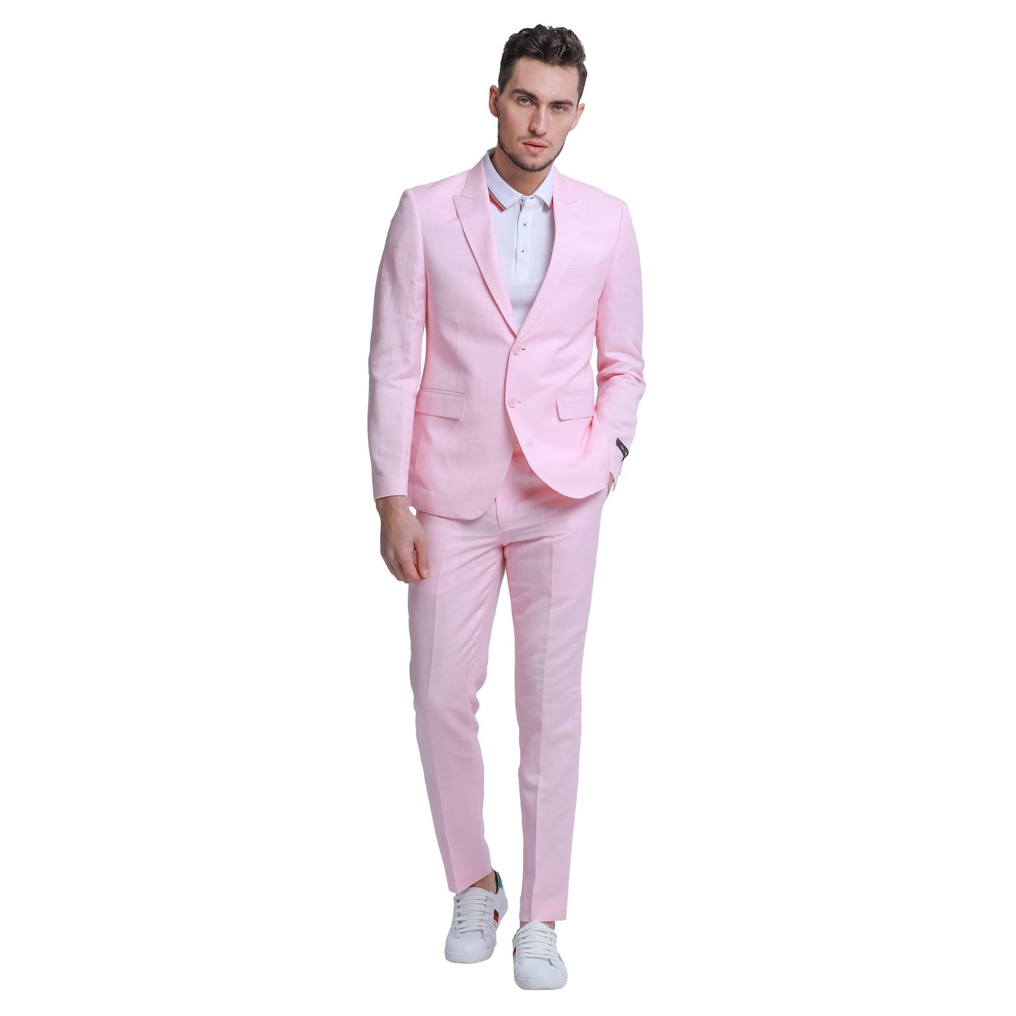 Tazzio Men's Skinny Fit 2pc Linen Suit, Pink