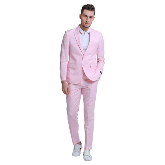 Tazzio Men's Skinny Fit 2pc Linen Suit, Pink