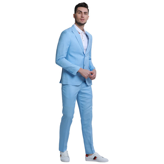 Tazzio Men's Skinny Fit 2pc Linen Suit, Light Blue