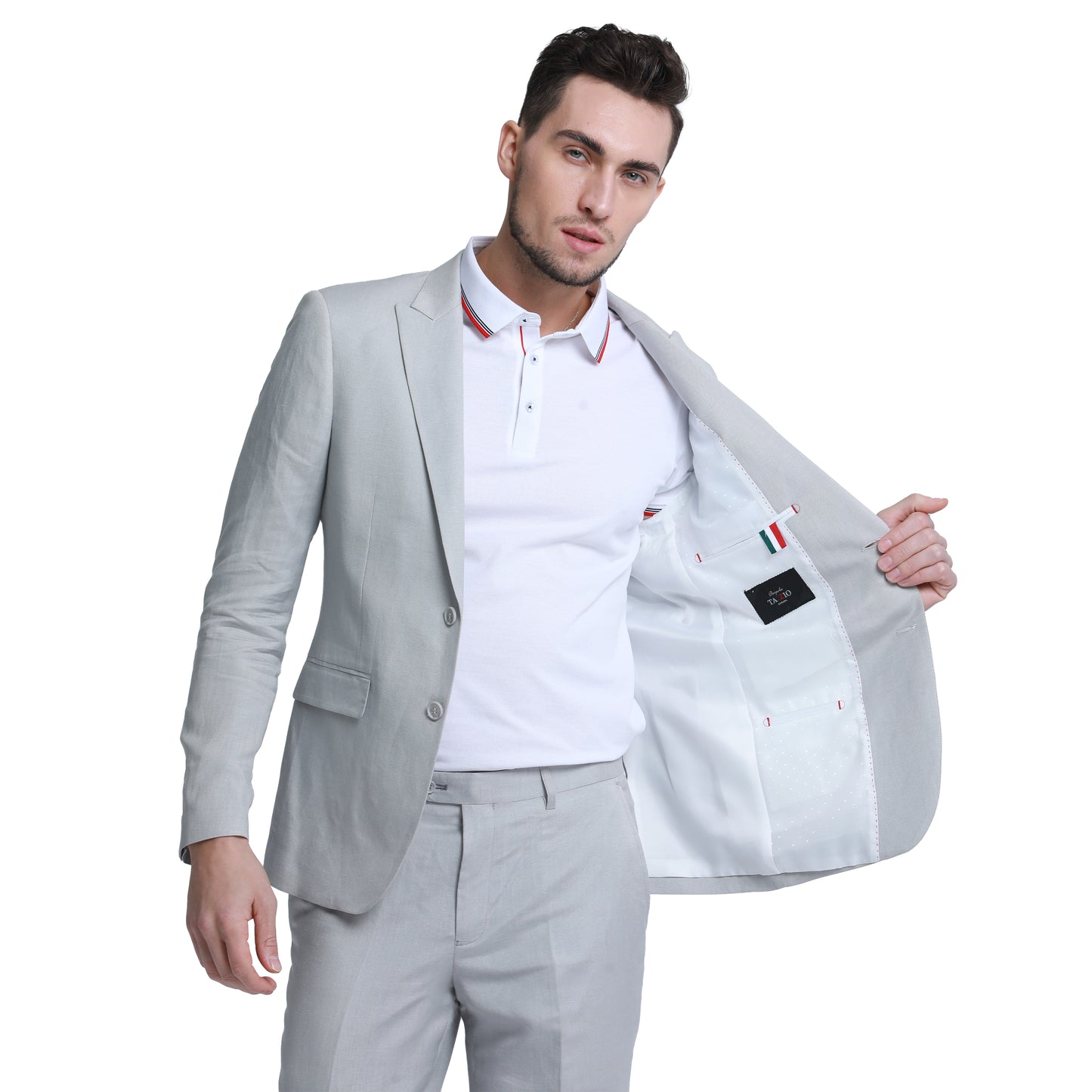 Tazzio Men's Skinny Fit 2pc Linen Suit, Light Grey