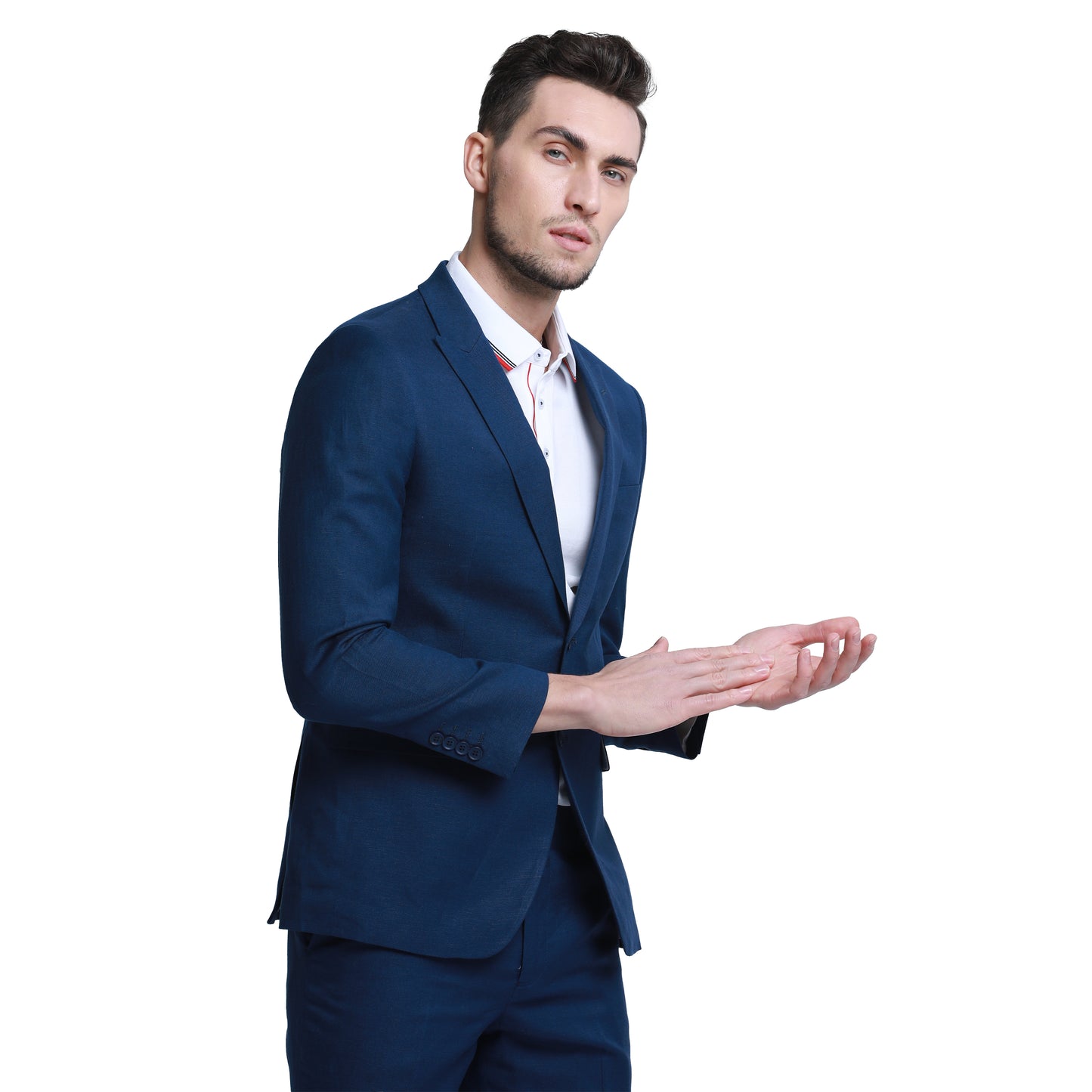 Tazzio Men's Skinny Fit 2pc Linen Suit, Navy