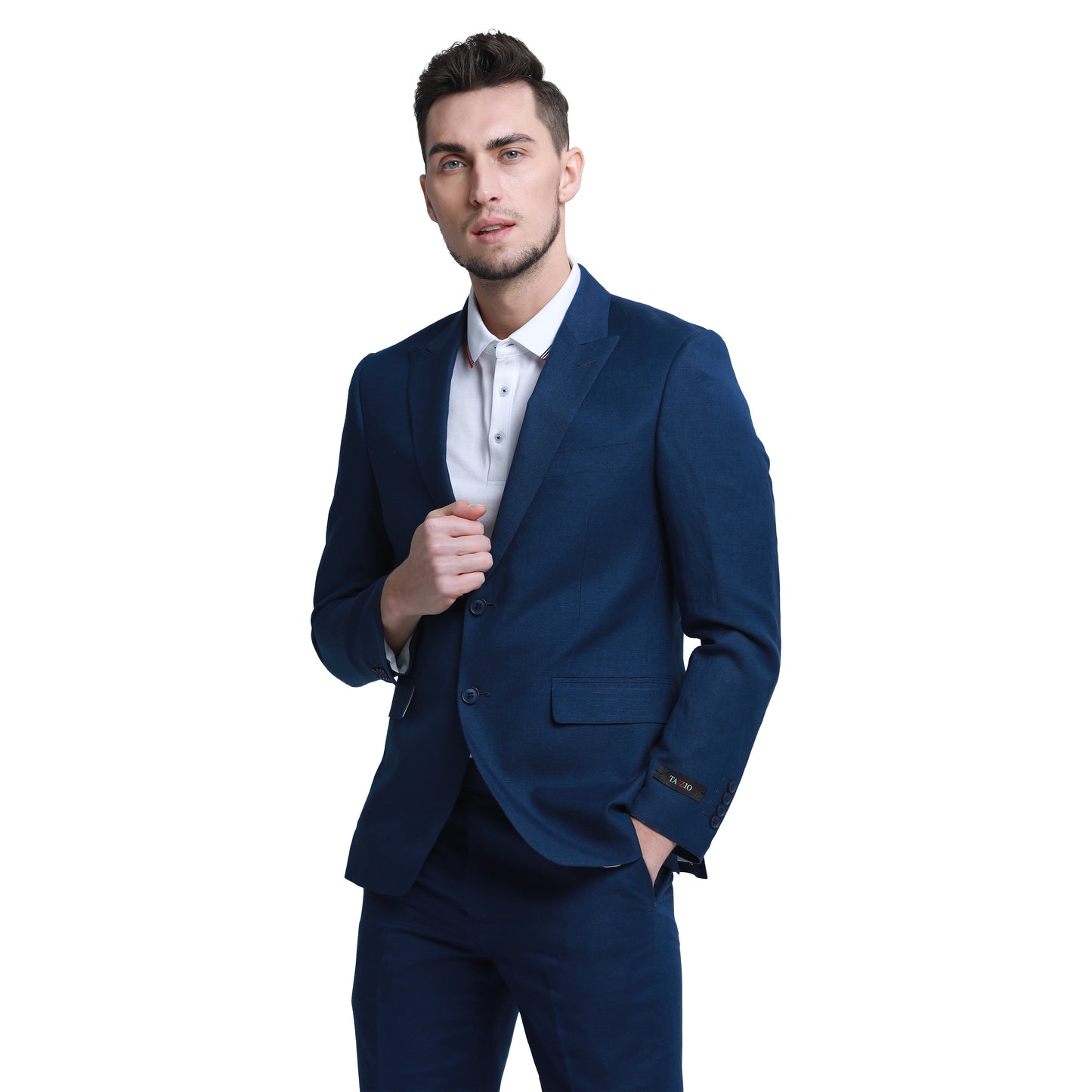 Tazzio Men's Skinny Fit 2pc Linen Suit, Navy