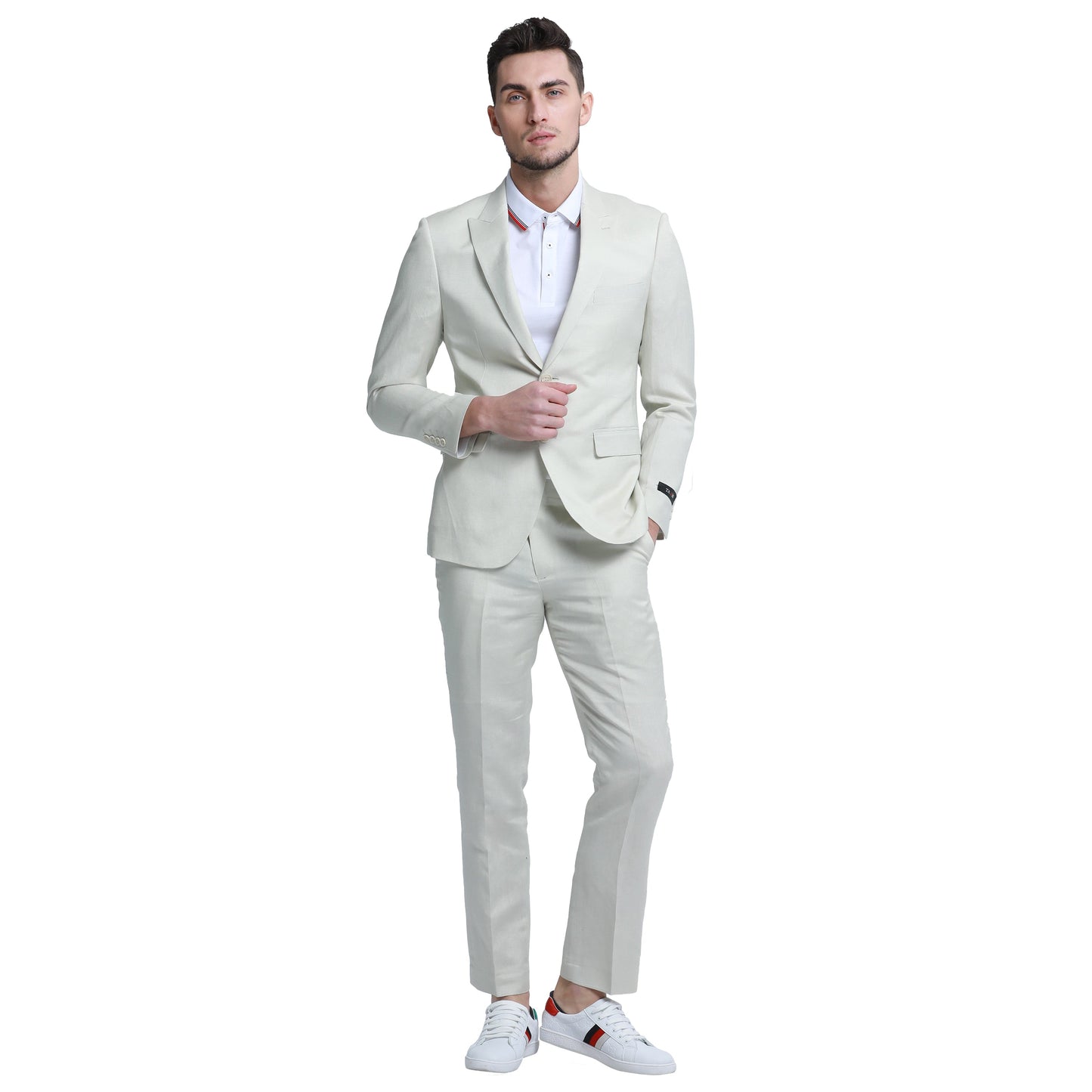 Tazzio Men's Skinny Fit 2pc Linen Suit, Ivory