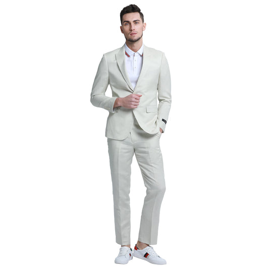 Tazzio Men's Skinny Fit 2pc Linen Suit, Ivory