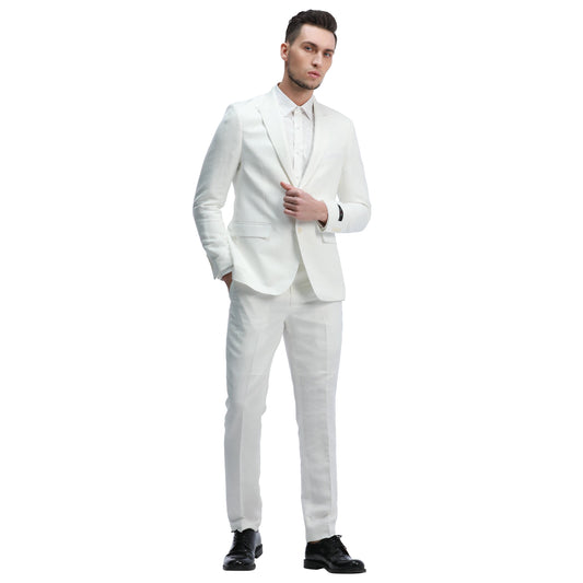Tazzio Men's Skinny Fit 2pc Linen Suit, White