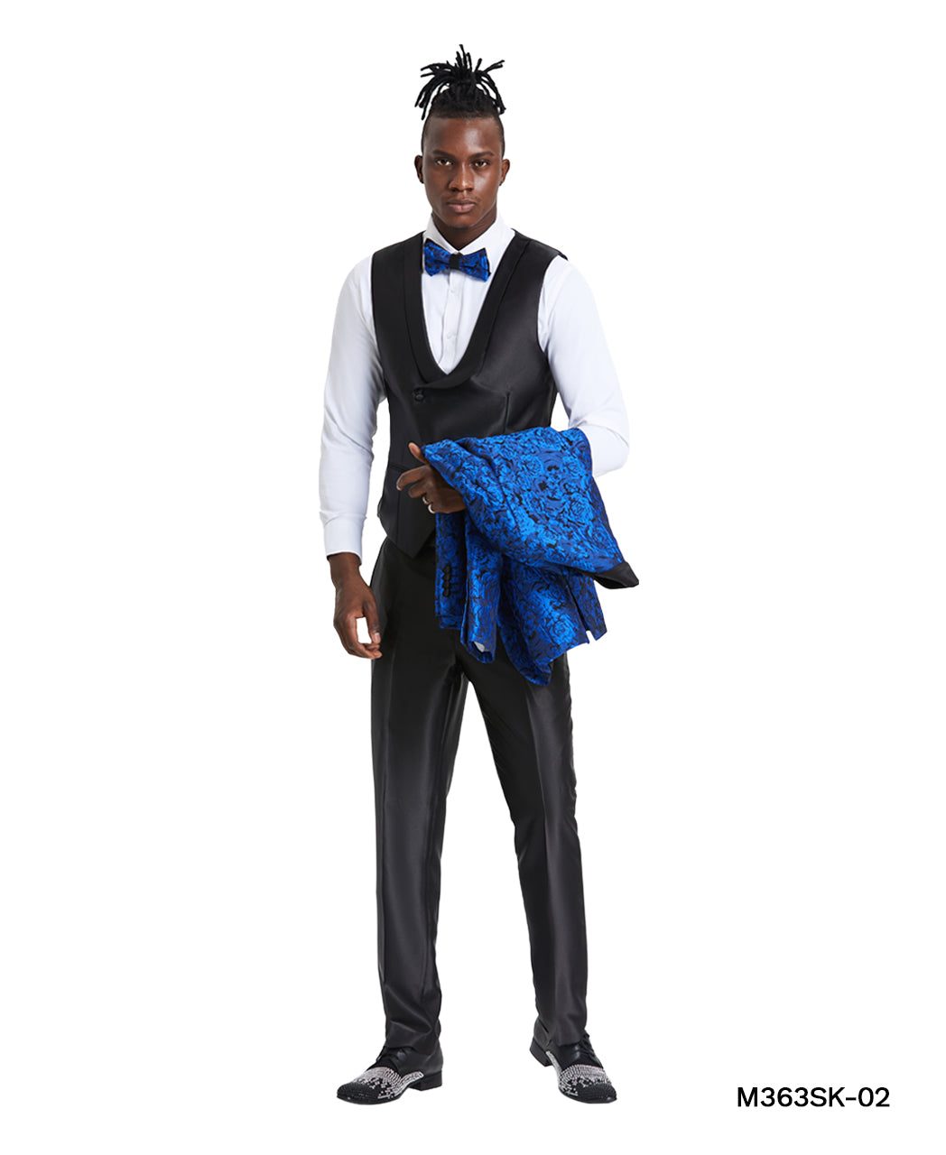 Tazzio Skinny Fit Paisley Shawl Collar Suit, Blue / Black