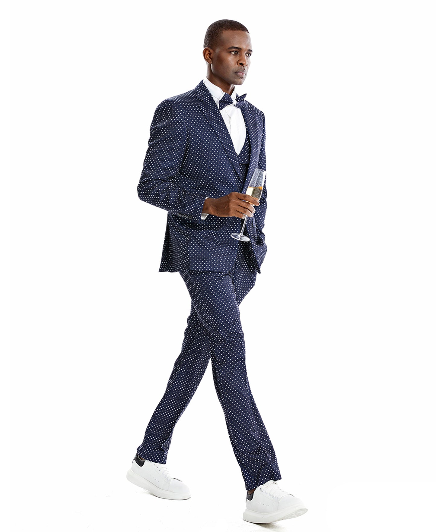 Tazzio Skinny Polka-Dot Suit Set, Midnight Blue