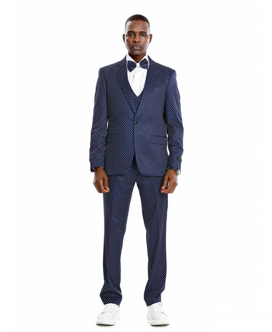 Tazzio Skinny Polka-Dot Suit Set, Midnight Blue