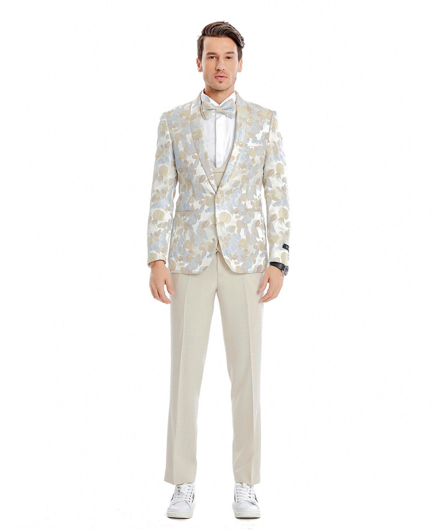 Tazzio Skinny Fit Floral Suit Set, Floral Tan