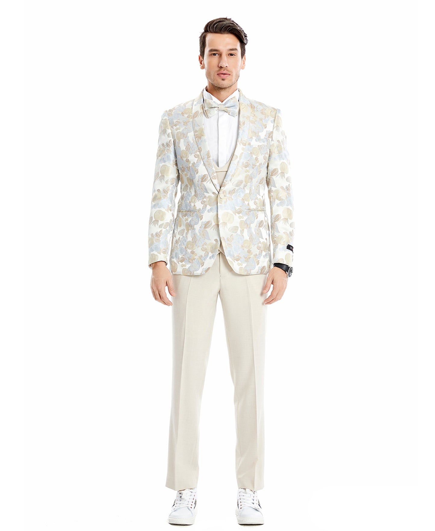 Tazzio Skinny Fit Floral Suit Set, Floral Tan